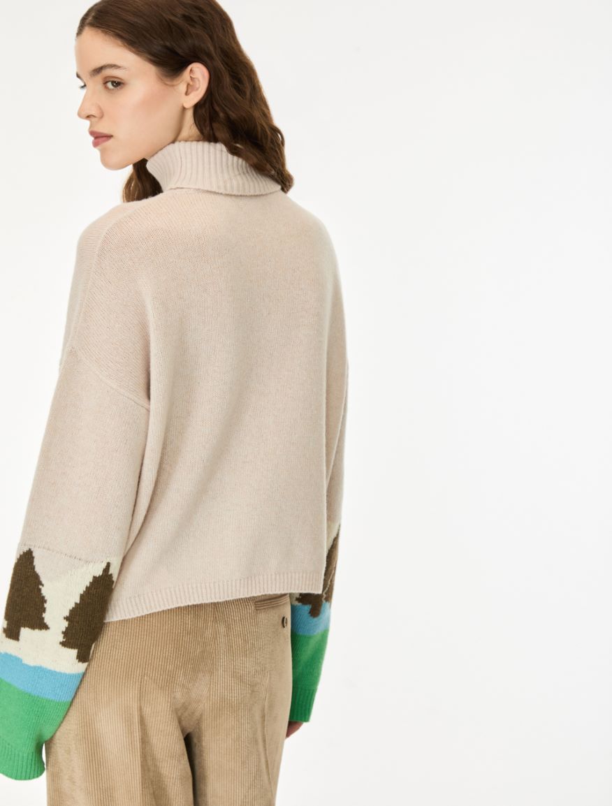 Merino wool-blend polo-neck jumper - POWDER - iBlues - 2