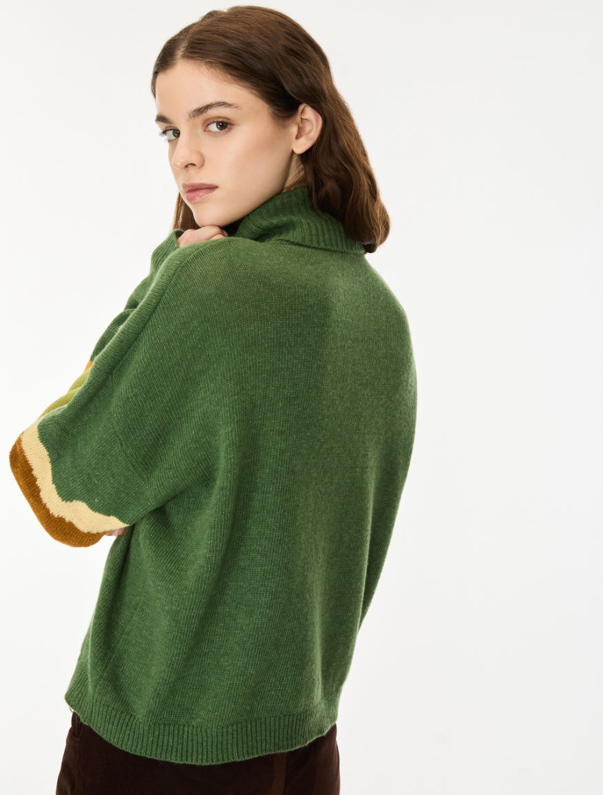Merino wool-blend polo-neck jumper - DARK GREEN - iBlues - 2