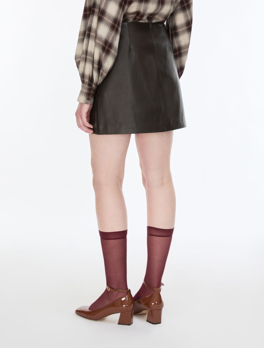 Leather skirt - DARK BROWN - iBlues - 2