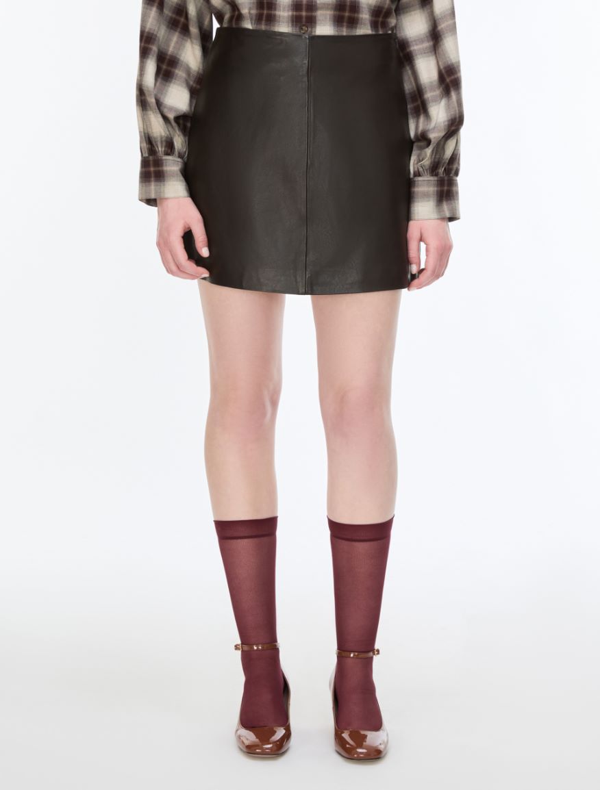 Leather skirt - DARK BROWN - iBlues - 3