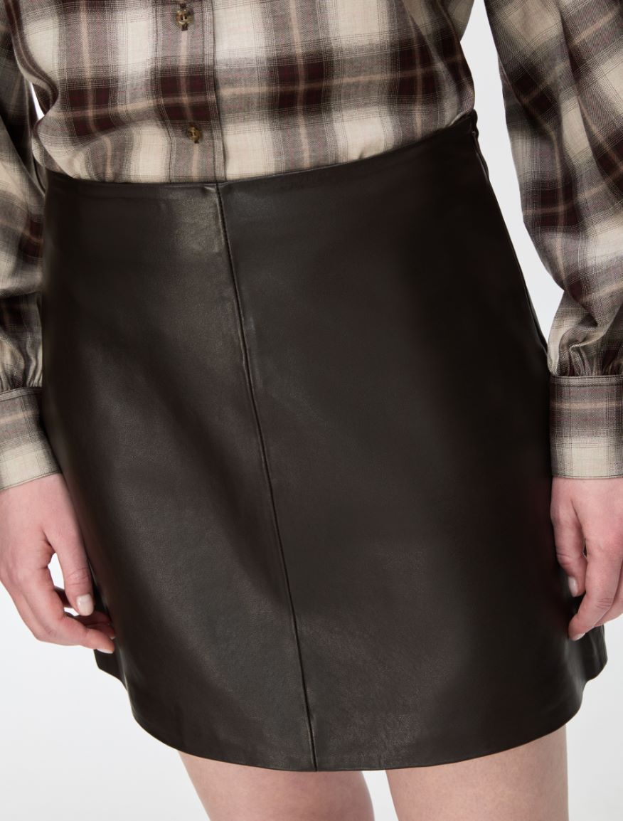 Leather skirt - DARK BROWN - iBlues