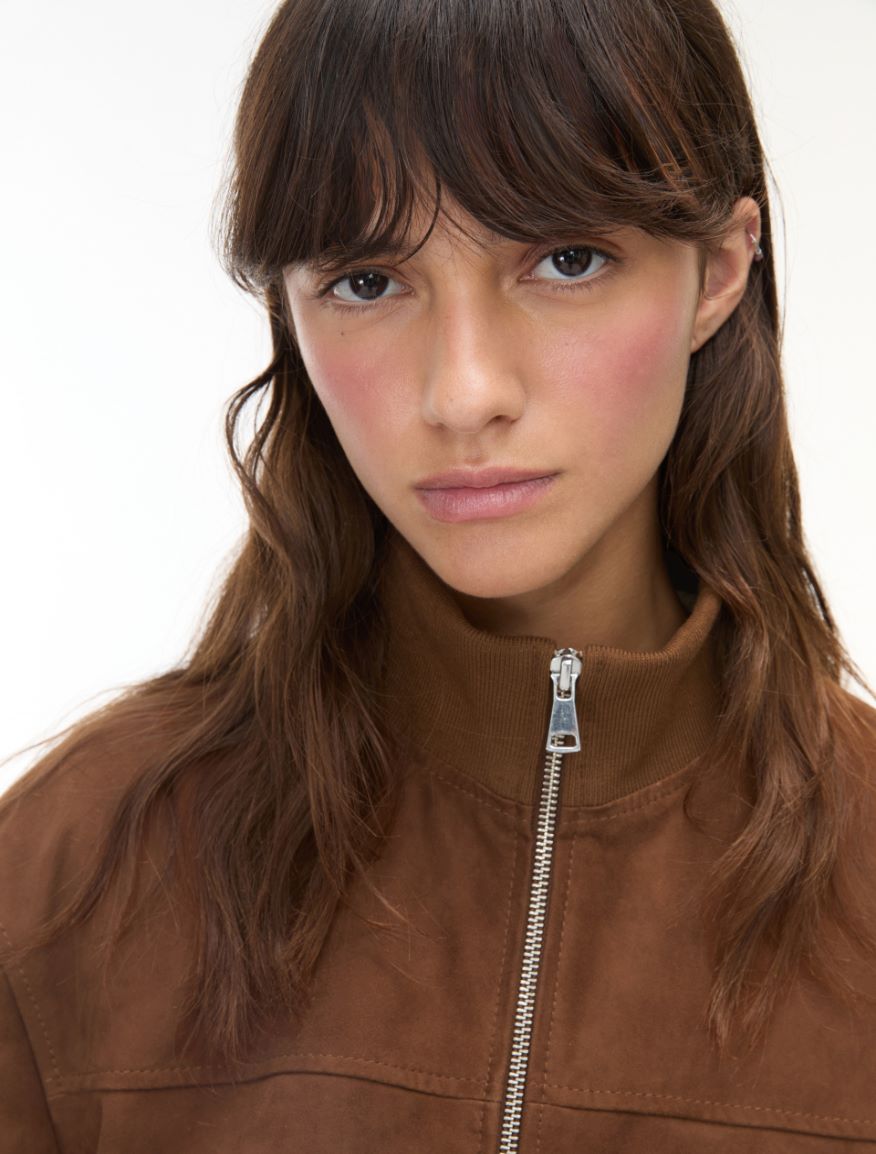 Suede bomber jacket - HAZELNUT BROWN - iBlues - 3