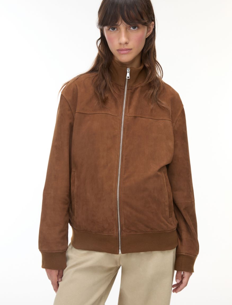 Suede bomber jacket - HAZELNUT BROWN - iBlues - 4