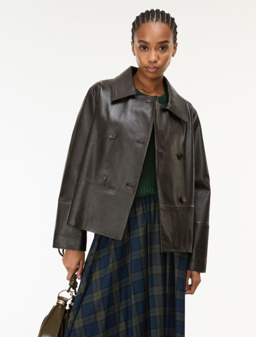 Leather jacket - DARK BROWN - iBlues
