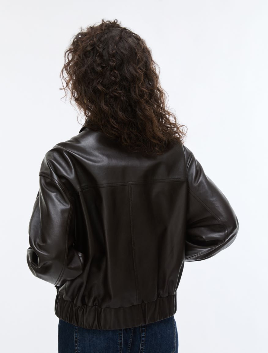 Leather bomber jacket - DARK BROWN - iBlues - 2