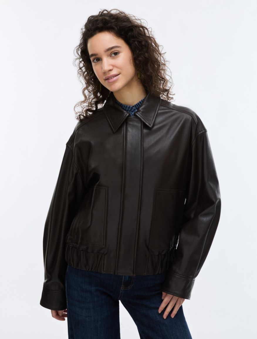 Leather bomber jacket - DARK BROWN - iBlues - 3
