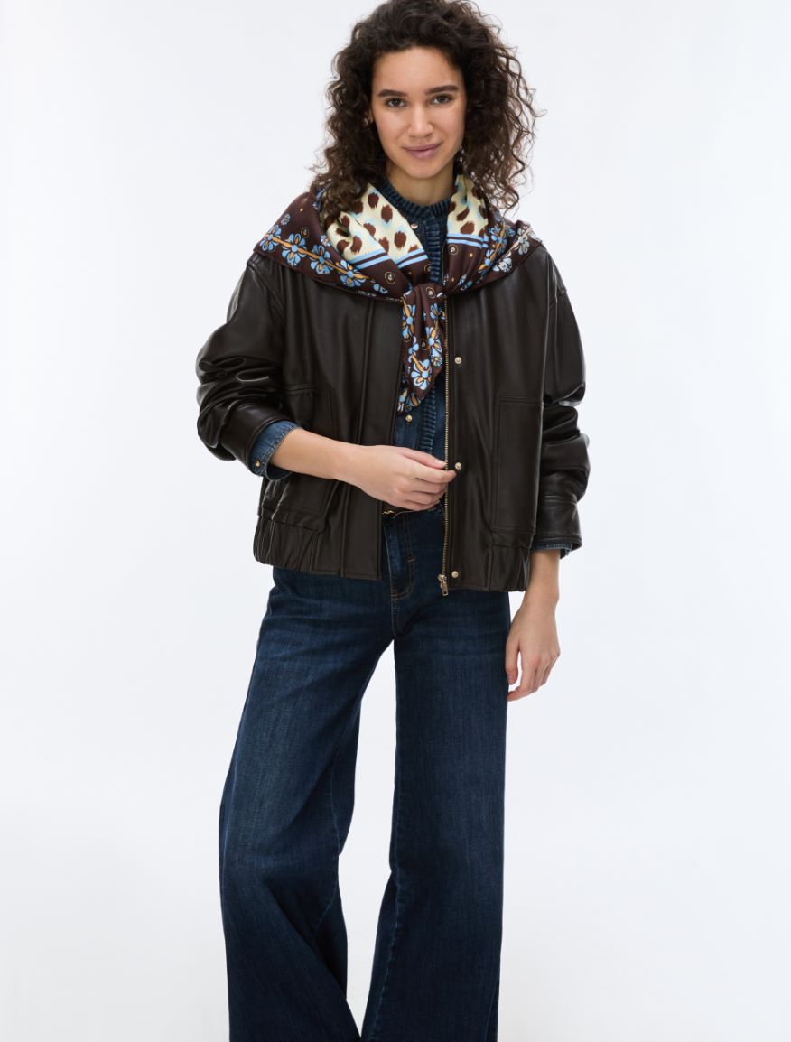 Leather bomber jacket - DARK BROWN - iBlues - 4
