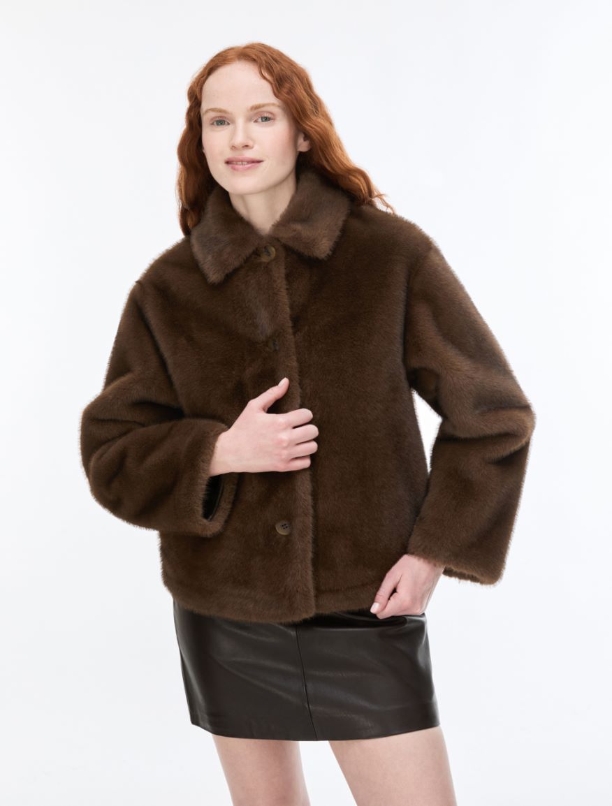 Fluffy jacket - BROWN - iBlues - 3