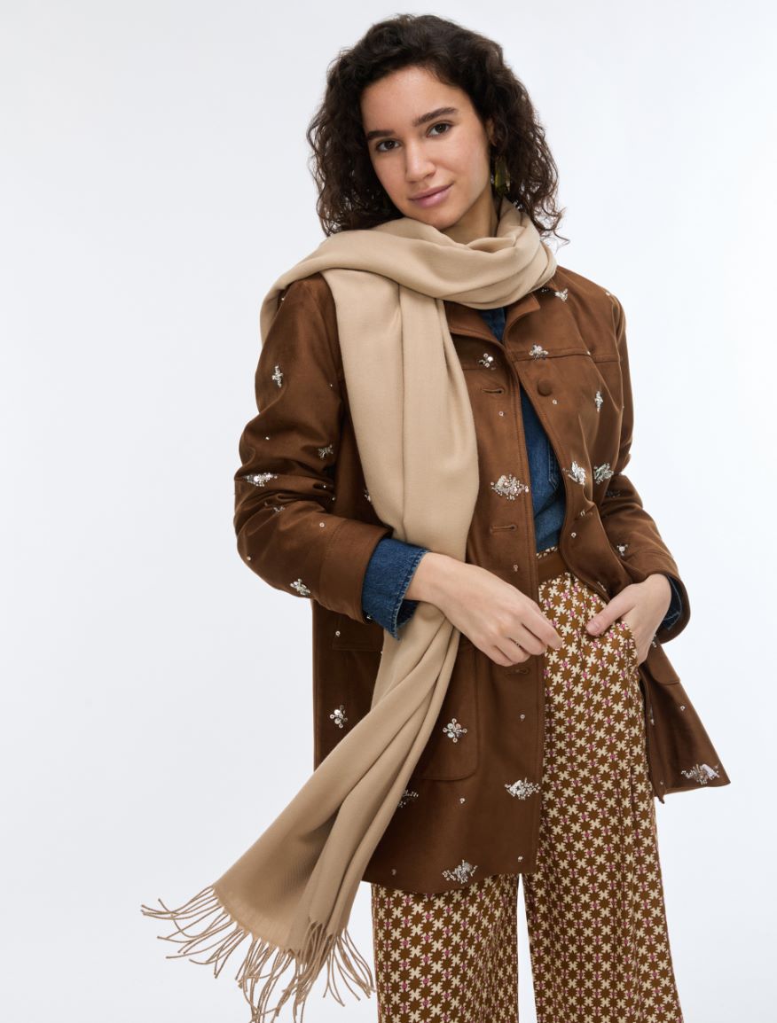 Fringed scarf - BEIGE - iBlues - 3