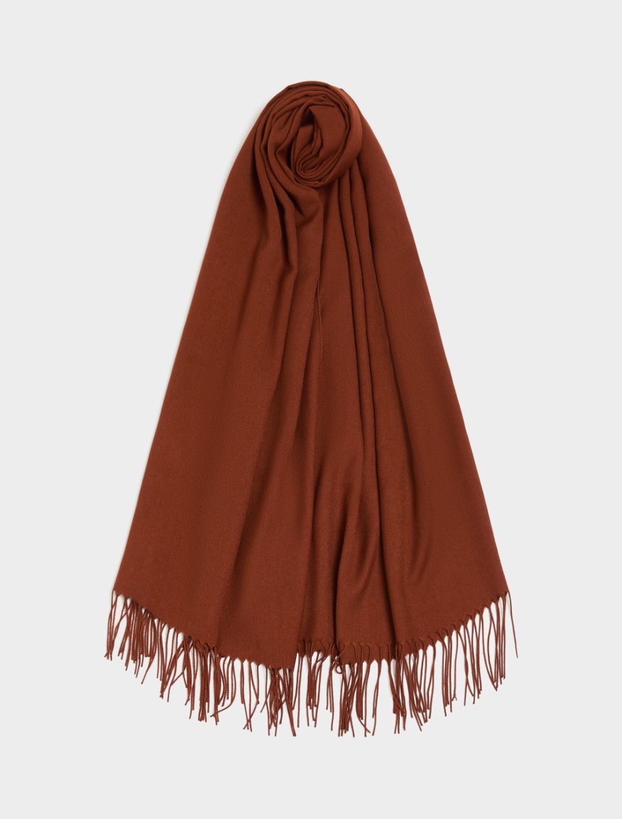 Fringed scarf - BURNT BROWN - iBlues