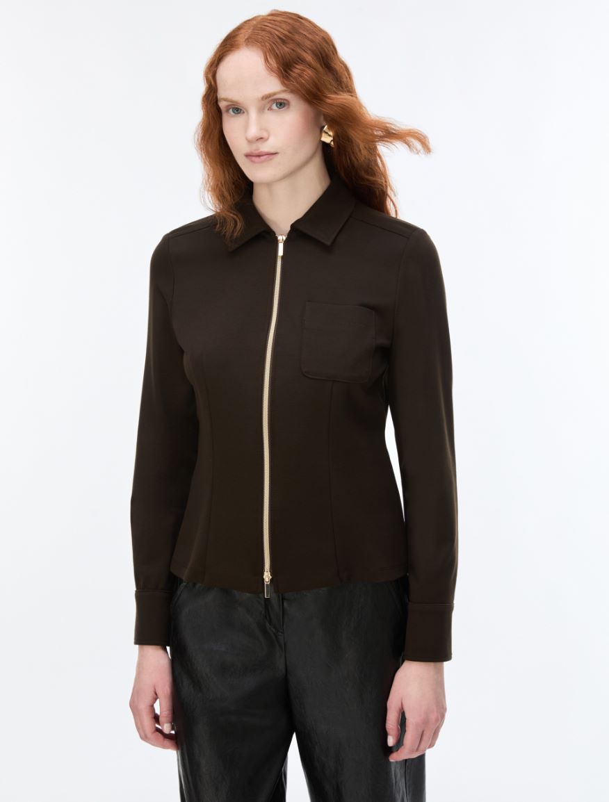 Semi-fitted jersey jacket - BROWN - iBlues