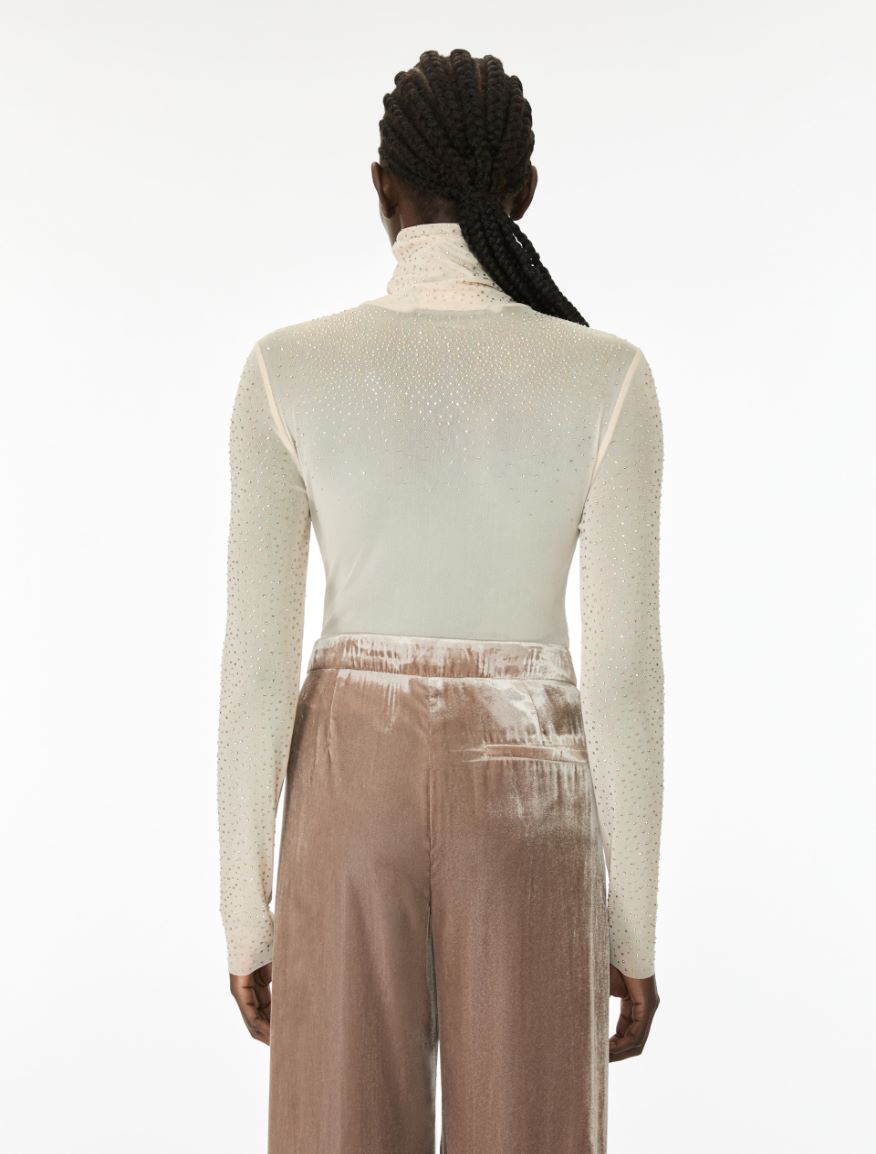 Rhinestone-embellished mock polo neck top - IVORY - iBlues - 2