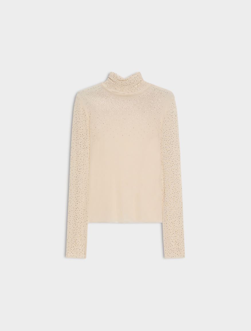 Rhinestone-embellished mock polo neck top - IVORY - iBlues - 5