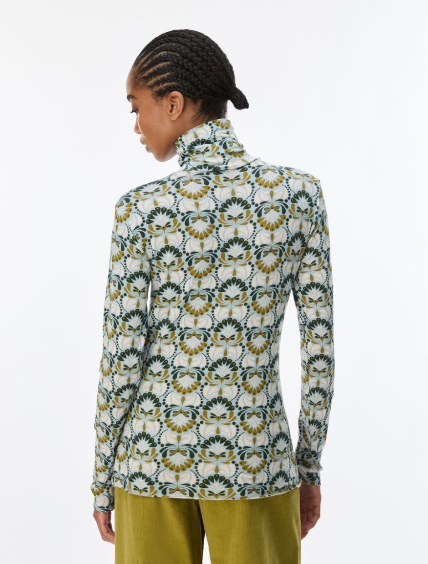 Printed polo-neck jumper - AQUAMARINE - iBlues - 2