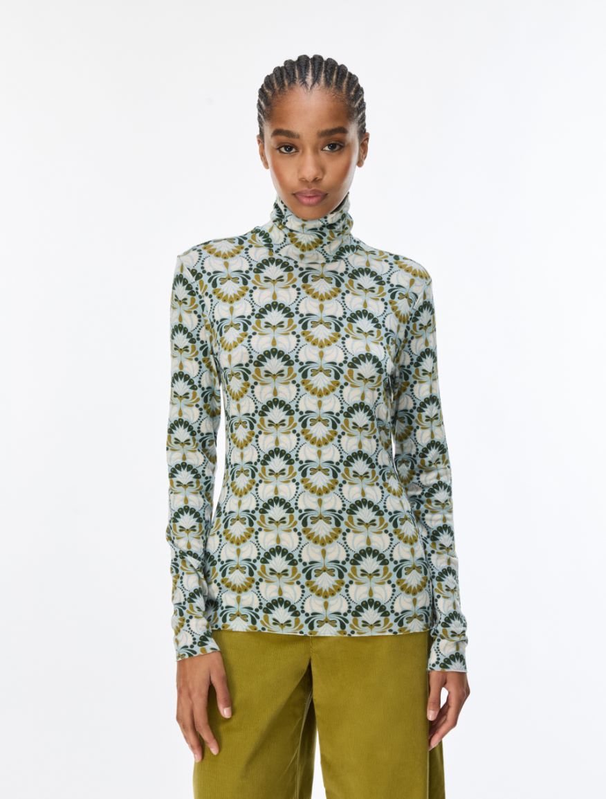 Printed polo-neck jumper - AQUAMARINE - iBlues
