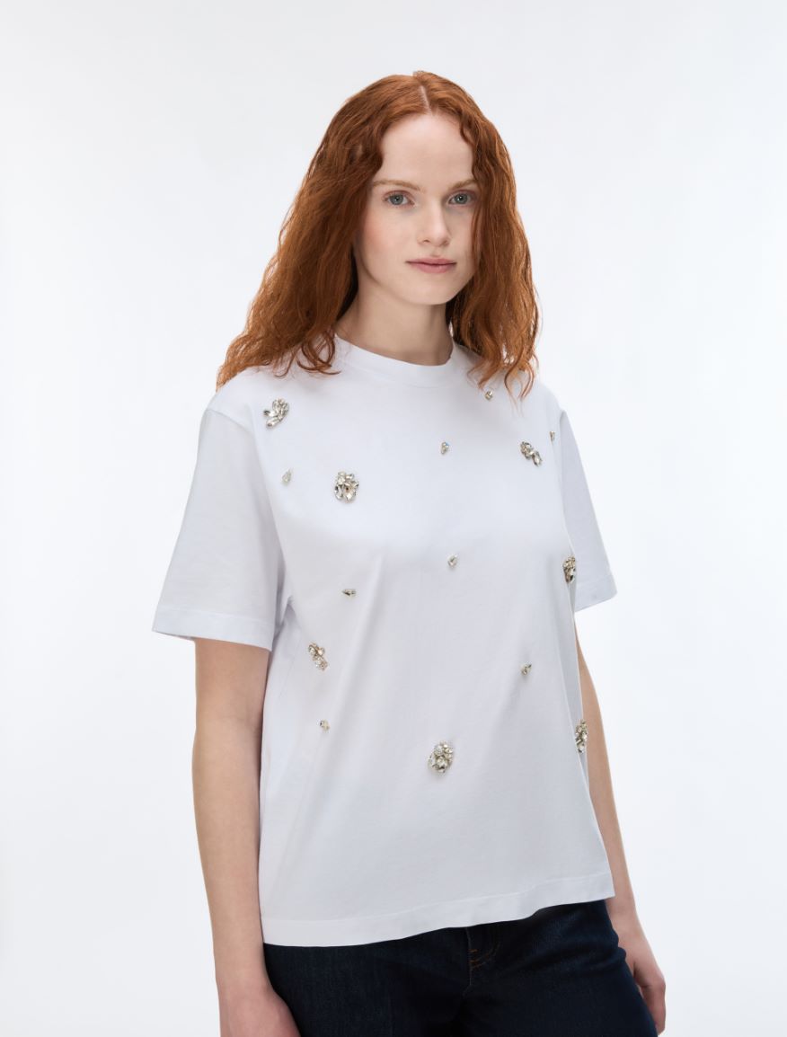 Rhinestone-embellished T-shirt - WHITE - iBlues - 4