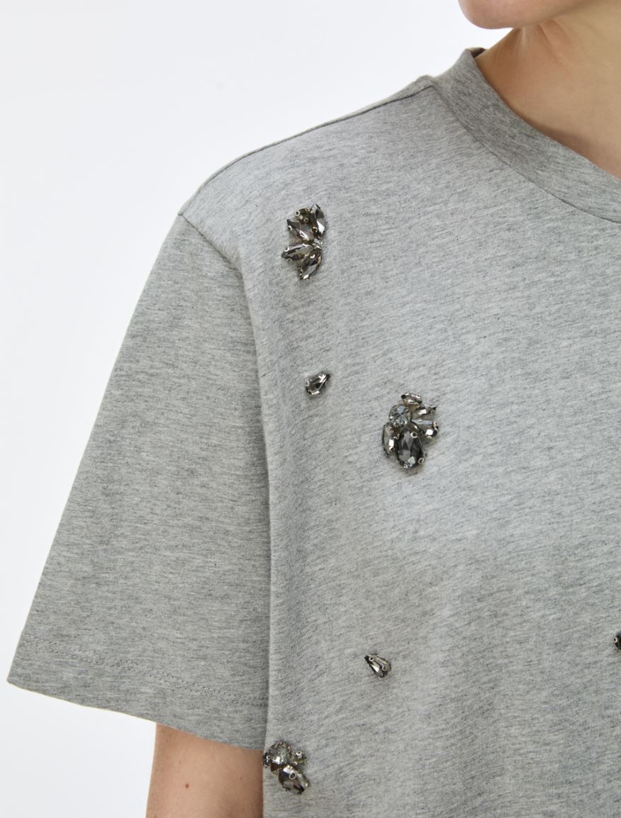Rhinestone-embellished T-shirt - MELANGE GREY - iBlues - 3