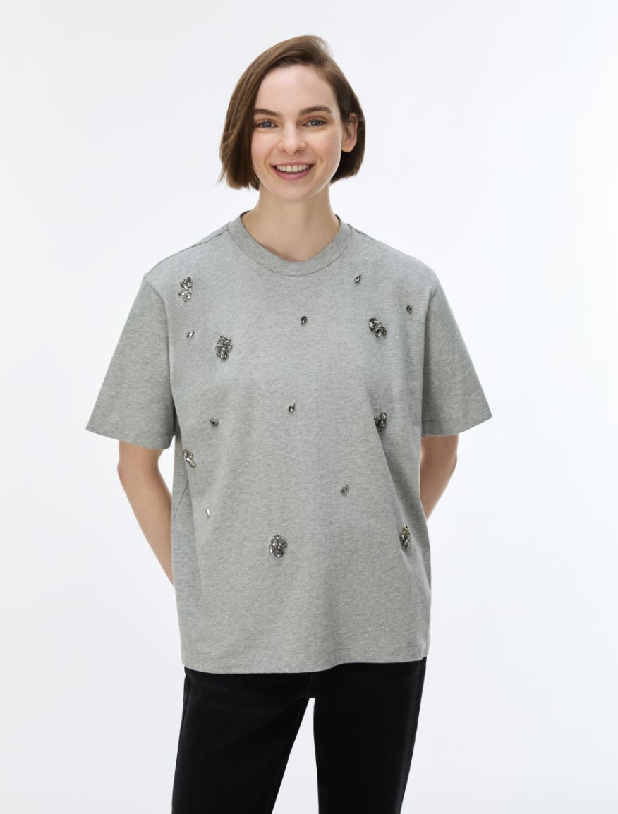 Rhinestone-embellished T-shirt - MELANGE GREY - iBlues - 4