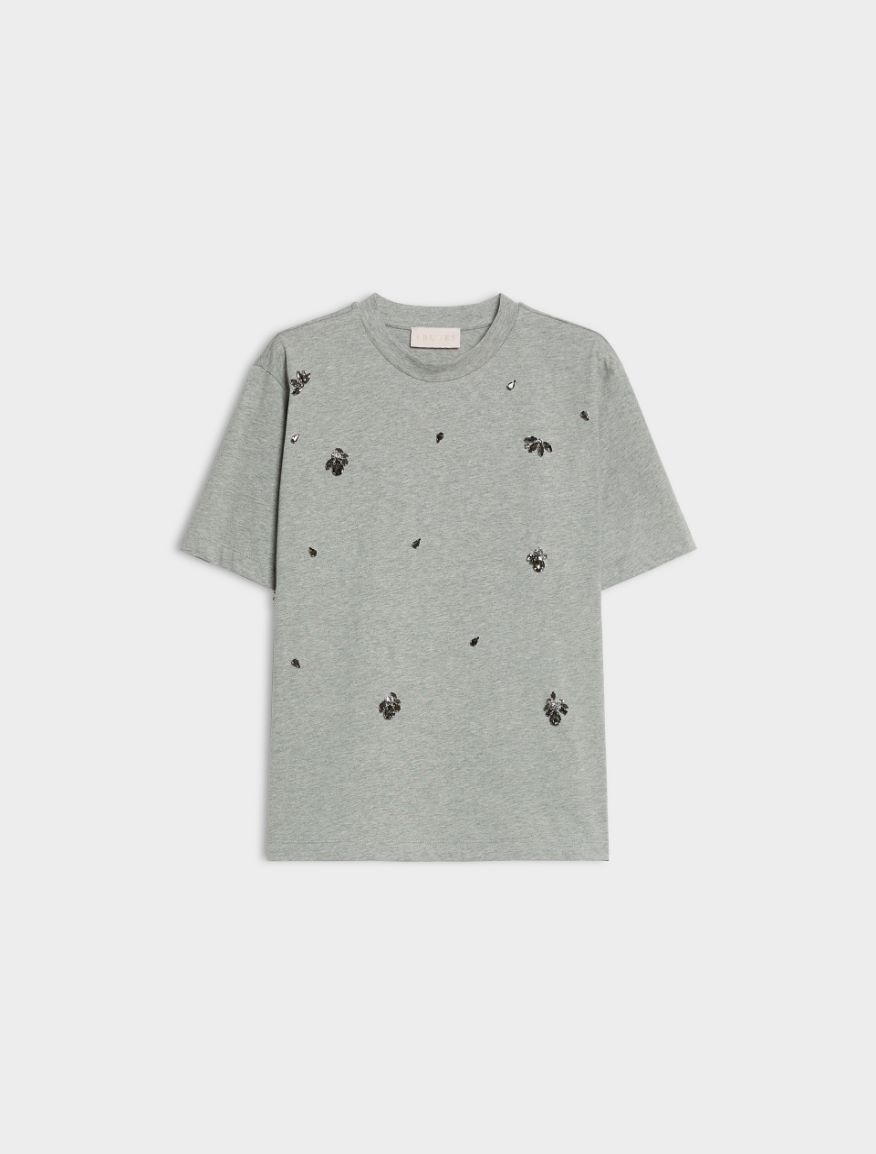 Rhinestone-embellished T-shirt - MELANGE GREY - iBlues - 5